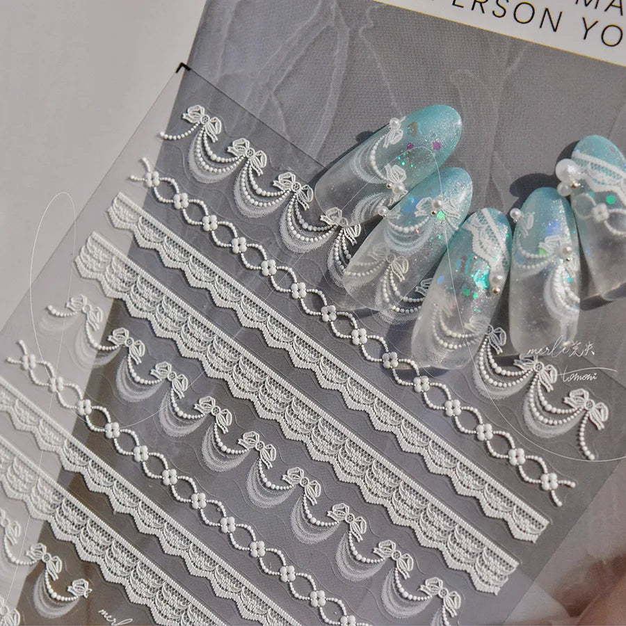 5D Reliefs Pink Lace Nail Art Stickers Winter Lace Series Adhesive Nails 3D Decorations Decals DIY Manicure Accessories Stickers