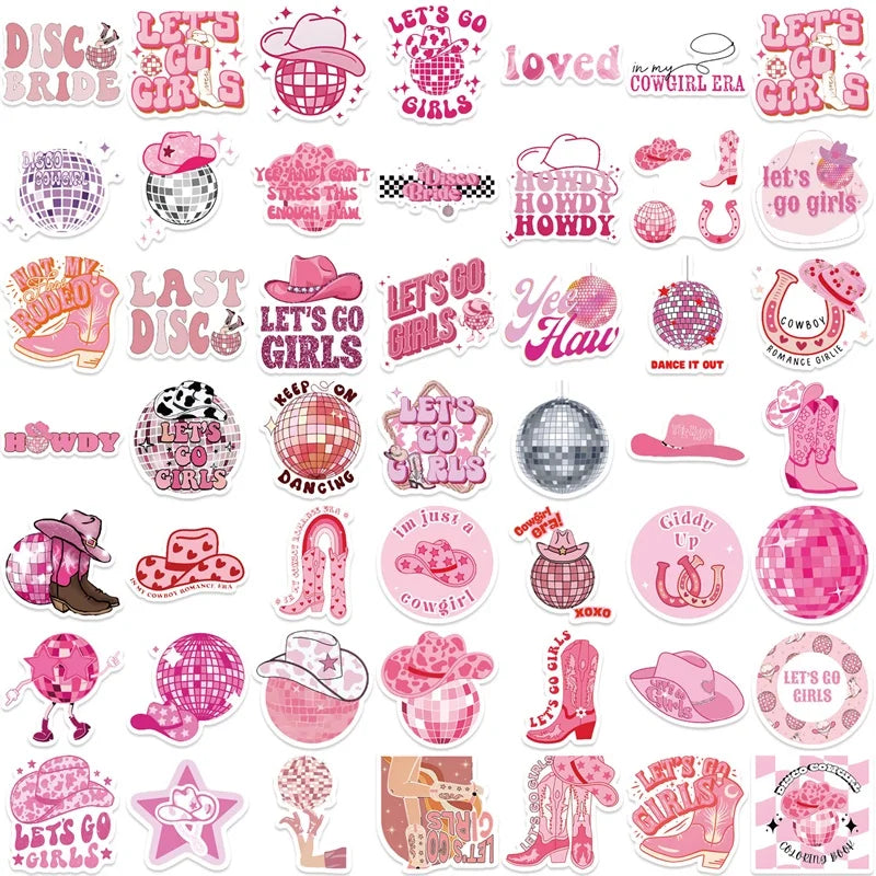 10/30/50PCS Cute Girl Cowboy Sticky PVC Sticker Aesthetic Stationery Pink DIY Decoration Scrapbooking School Supplies for Kids