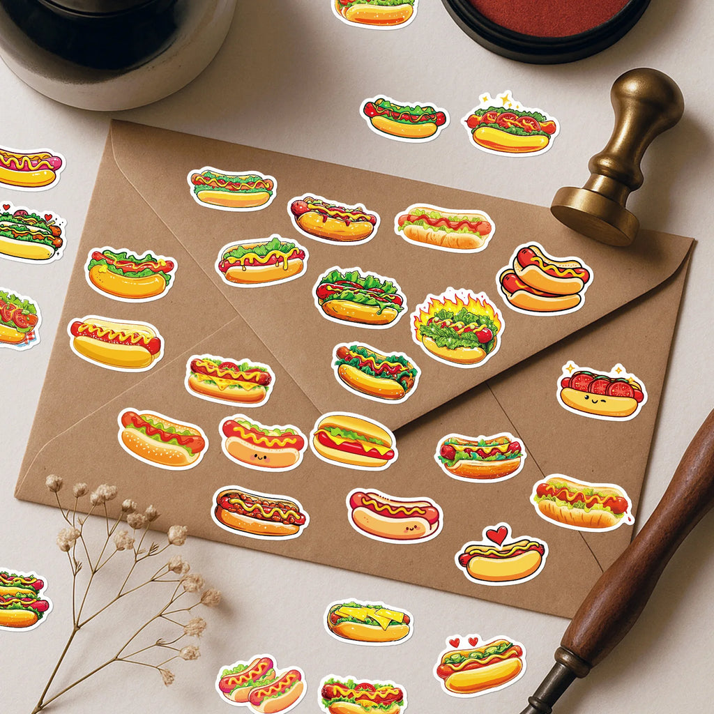 56PCS Cute Hot Dog Cartoon Stickers Smile Bread Sausage Hand drawn Food Decoration Children's Stationery Stickers