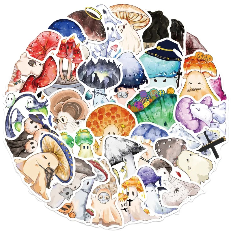 10/30/50PCS Cartoon Mushroom Ghost PVC Sticky Sticker Aesthetic DIY Stationery Decoration Scrapbooking School Supplies for Kids