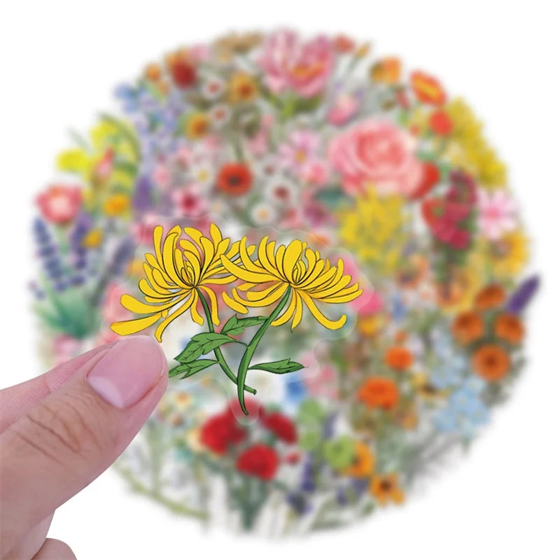 60PCS Kawaii Small Flower PET Sticky Sticker Aesthetic Tear Open DIY Decoration Scrapbooking School Supplies for Kids