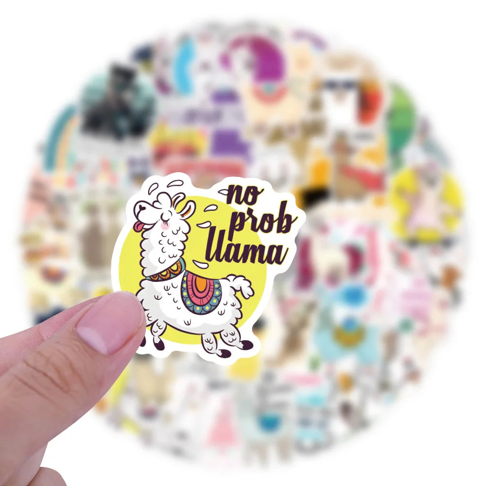 60/120PCS Cartoon Camel Llama Cartoon Graffiti Sticker Car Luggage Scooter Waterproof Stationery Stickers