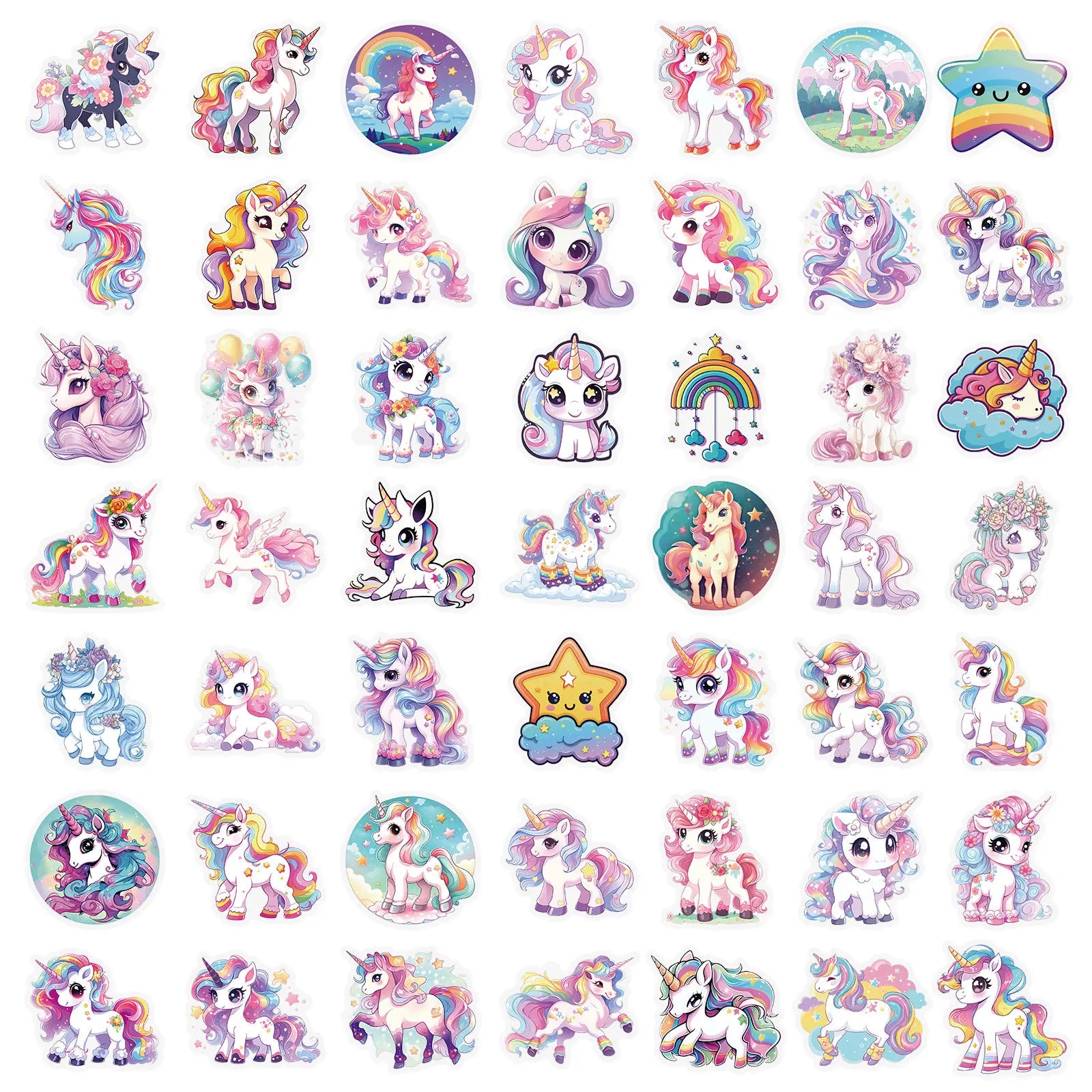56/112PCS Cute Unicorn Transparent PET Stickers Dreamy Fairy Tale Rainbow Horse Tablet Stationery  Notebook Waterproof Sticker