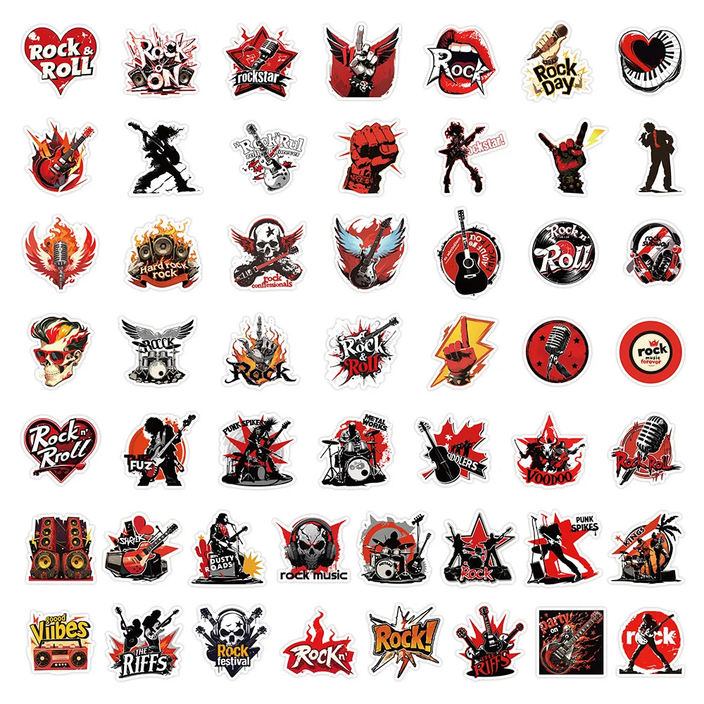 50-Pack Hip Hop Rock Music Graffiti Stickers Waterproof Decorations for Water Bottles Luggage Refrigerators Mobiles Stationery
