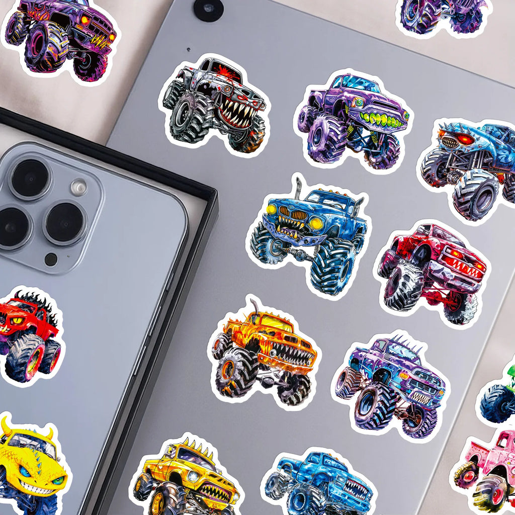 56PCS Wild Monster Car Stickers Student Notebook Skateboard Helmet Waterproof DIY Unique Decorative Art Decal Sticker