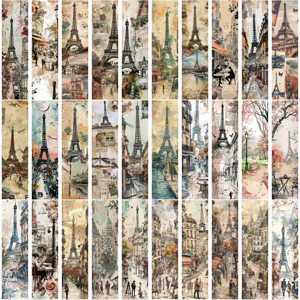 30PCS Romantic Paris Bookmark Laptop Creative Harajuku Home Student Supplies Gifts Reading Book DIY Aesthetic Landscaping Card B