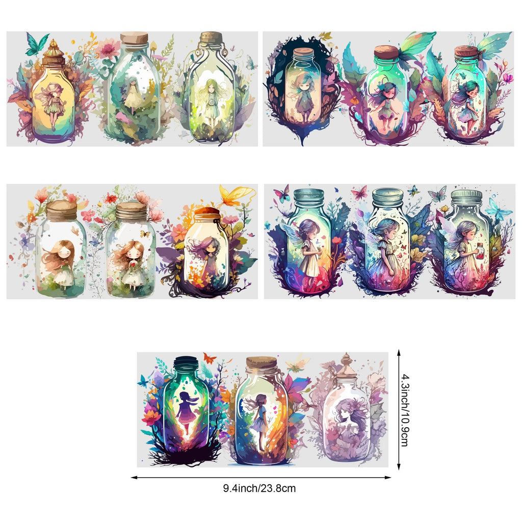 5 Sheets of Bottle Contents UV DTF Cup Stickers, DTF Friction Transfer Stickers, Waterproof Elf and Boat Transfer