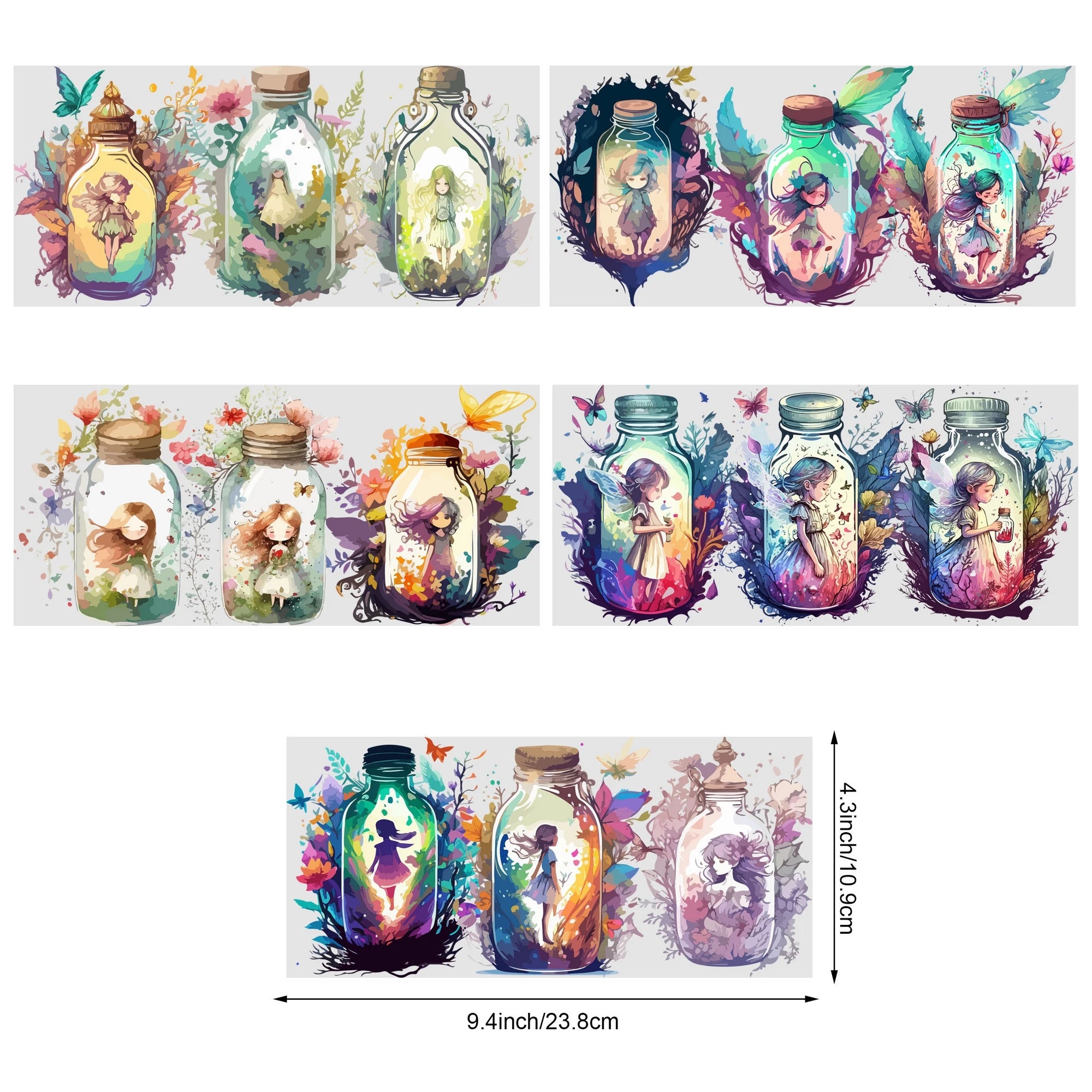 5 Sheets of Bottle Contents UV DTF Cup Stickers, DTF Friction Transfer Stickers, Waterproof Elf and Boat Transfer