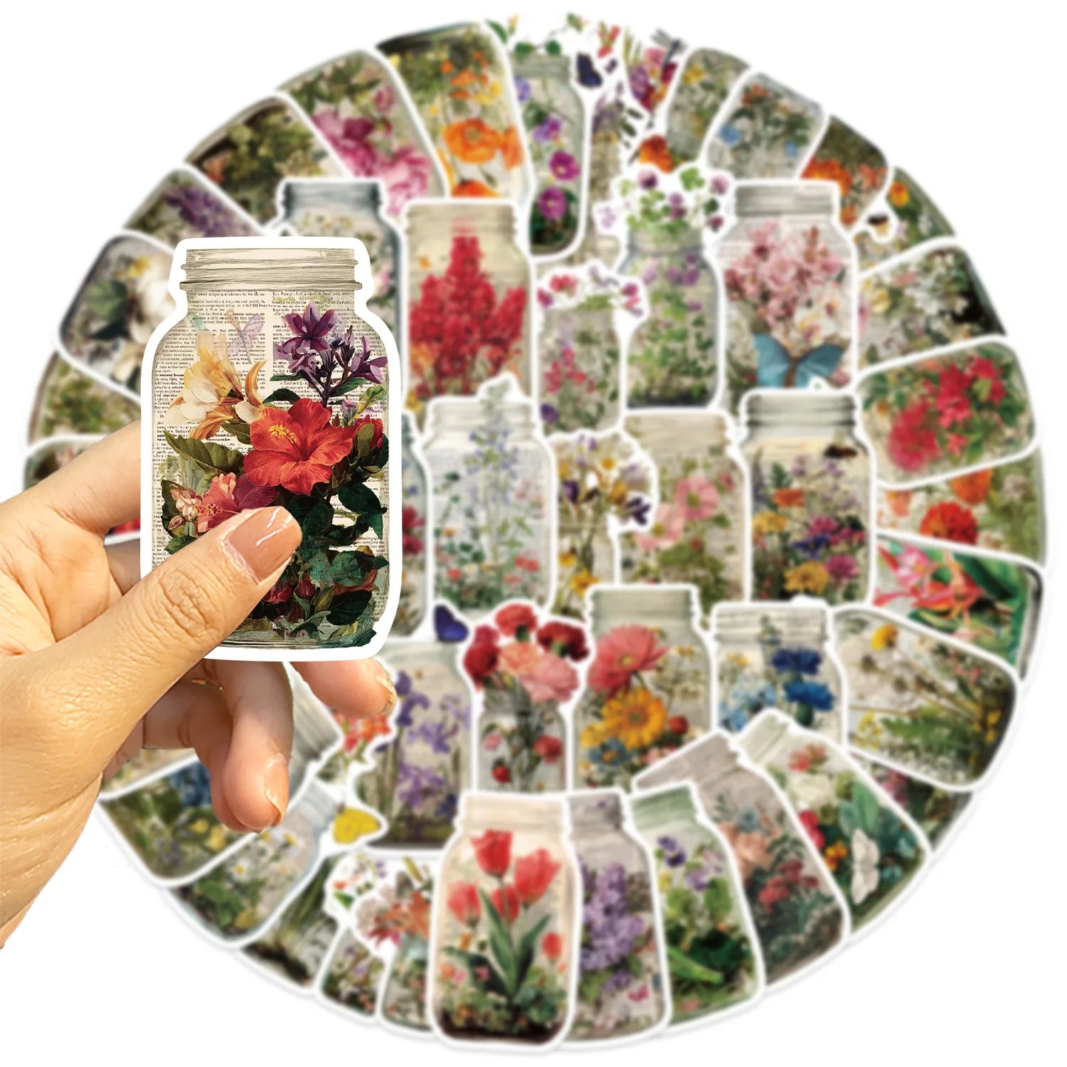 50/100Pcs Retro Flower Bottle Doodle Sticker School Stationery Notebook Decals Guitar Laptop Luggage DIY Waterproof Stickers
