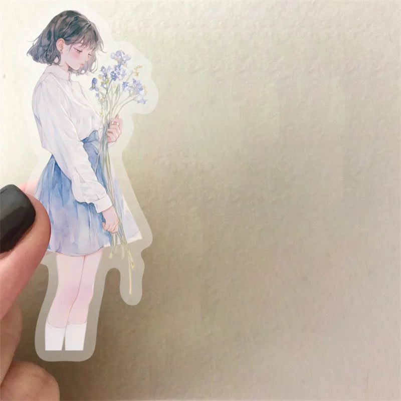 50PCS Kawaii Fashion Girl PET Sticky Sticker Aesthetic Korean Stationery DIY Decoration Scrapbooking School Supplies for Kids