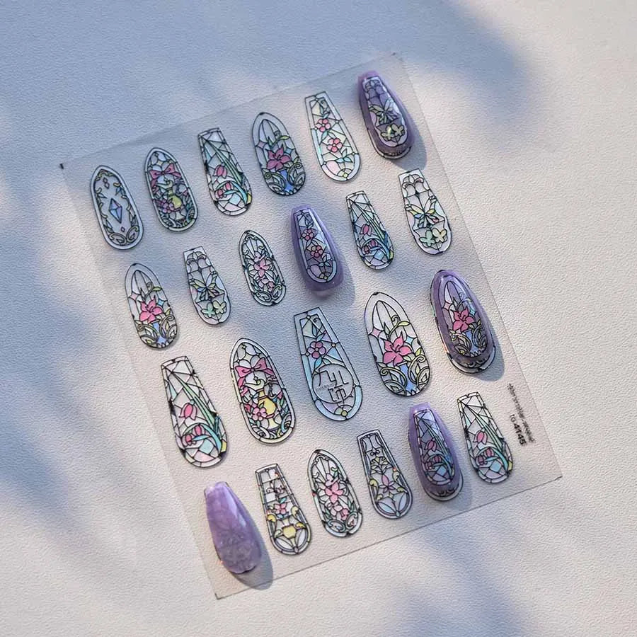 1piece 5D Glass Fragment Nail Sticker High Quality Stained Glass Window Grille Design Glitter Art Decoration Design Nail Sticker