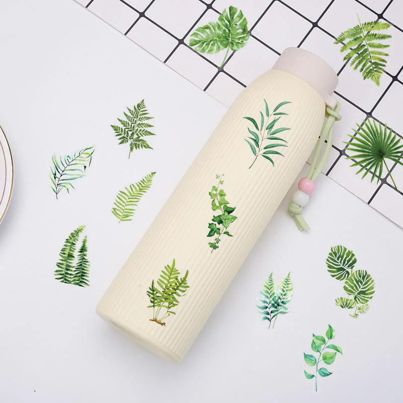 50/100PCS Transparent PET Green Leaf/Flower Plant Stickers Notebook Tablet Phone Water Cup Decorative Stationery Stickers