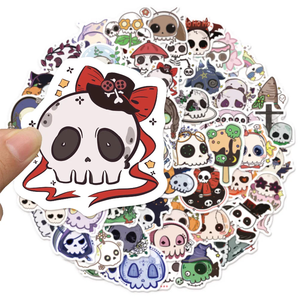 60PCS Halloween Funny Skull Sticker Manual Computer Scrapbook Refrigerator Guitar DIY Creative Aesthetic Toy Sticker