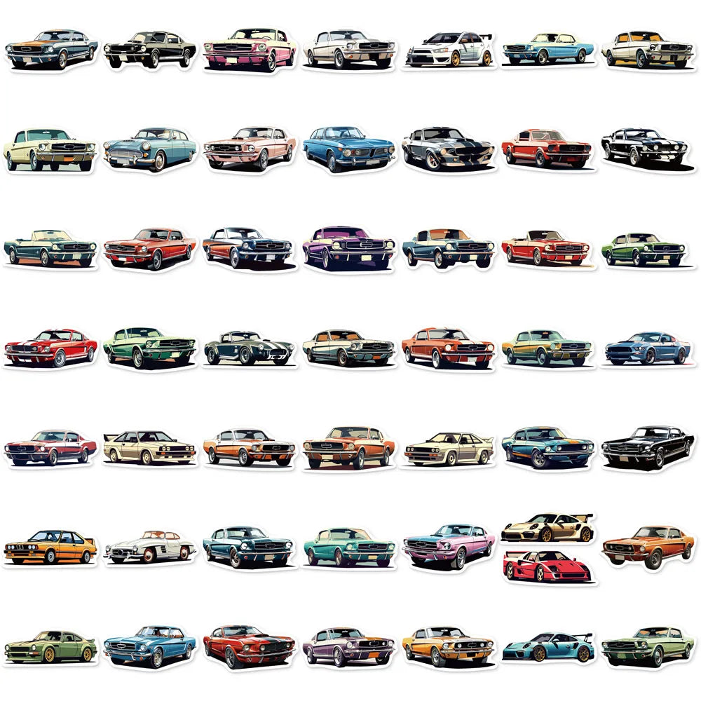 50PCS Cartoon Car Popular Fun Stickers DIY Stickers Handmade Tags Tablet Computer Water Cup Toy Decorative Stickers