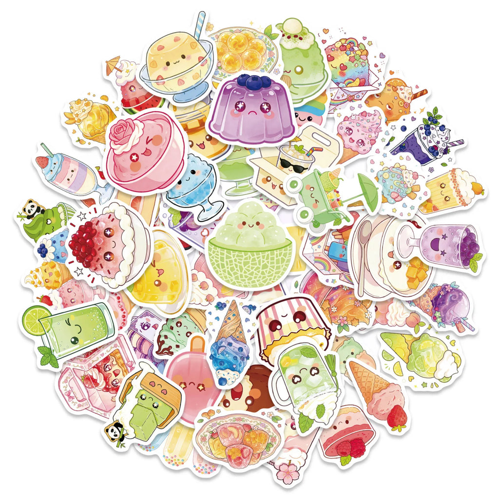 56/112 Pcs Cartoon Ice Cream Cake Summer Food Theme Stickers DIY for Phone Suitcase Cup Storage Box Fridge Waterproof Decals