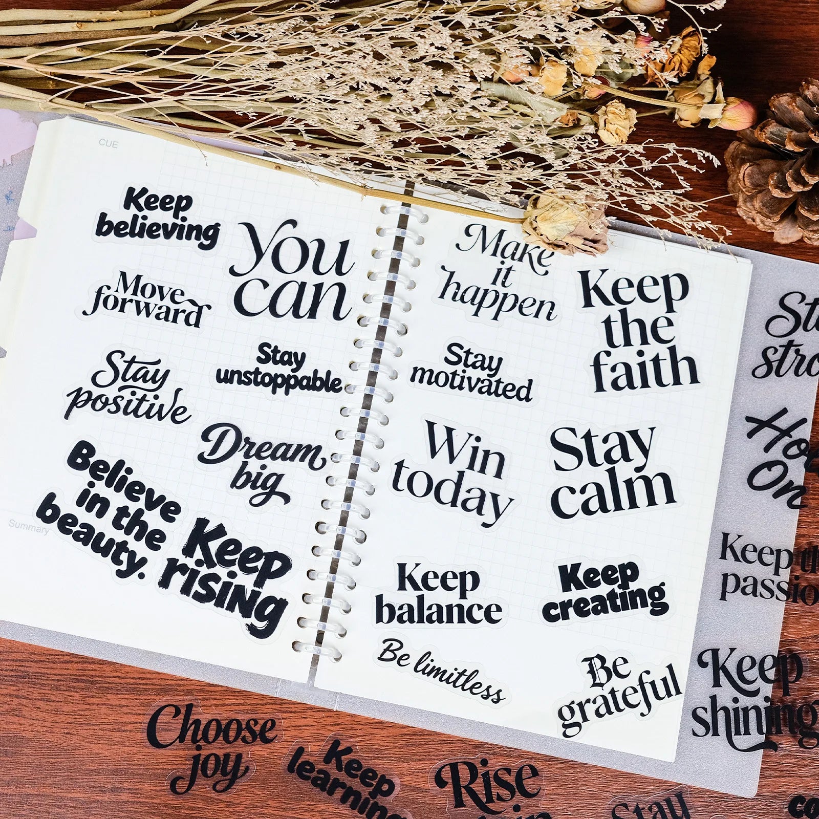 56Pcs Pack Inspirational Quote Stickers Clear PET English Motivation Decals for Notebook Stationery Guitar Helmet Fridge Luggage