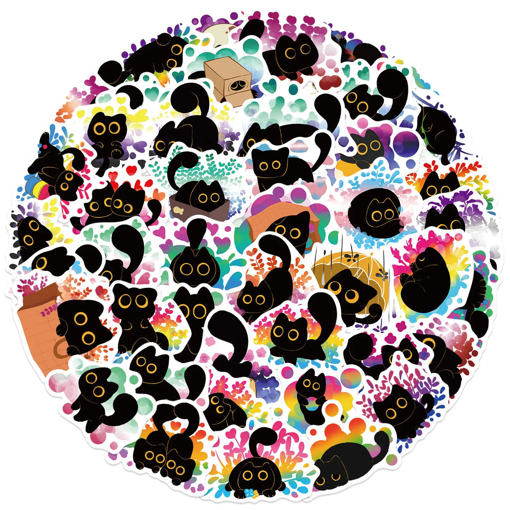50Pcs Cartoon Pride Black Cat Toy Sticker Decoration Laptop Phone Computer Helmet Stationery Box Waterproof Graffiti Stickers