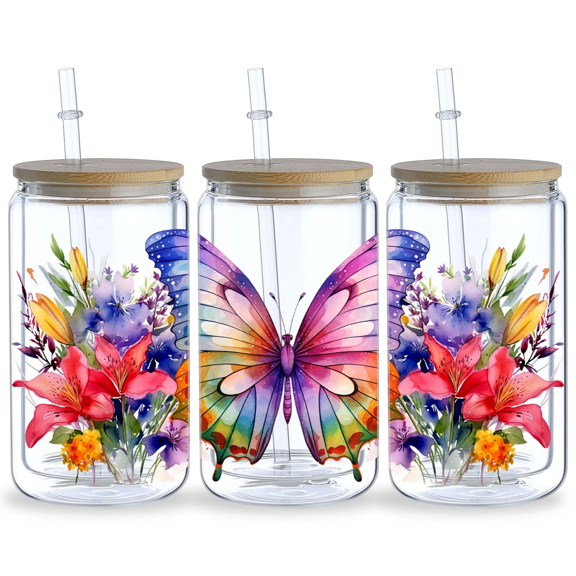 5 Sheets Butterfly UV DTF Glass Cup Wrap Transfer Stickers, DTF Transfer Stickers, Waterproof Wipe-Off Transfer
