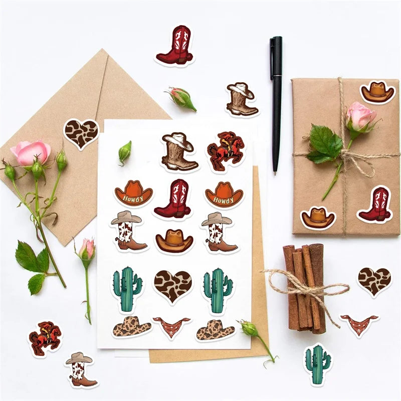 500PCS Vintage Cowboy Sticky Paper Sticker Labels Thank You Sticker Sealing DIY Decoration Scrapbooking Supplies for Kids