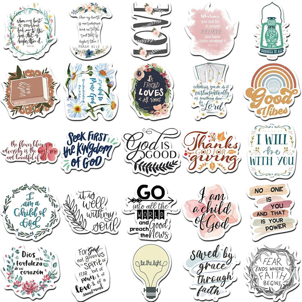 50/200PCS Bible Quote Sticker Packs for Decoration Pad Suitcases Phone DIY waterproof Kids Notebook Stationary tickers