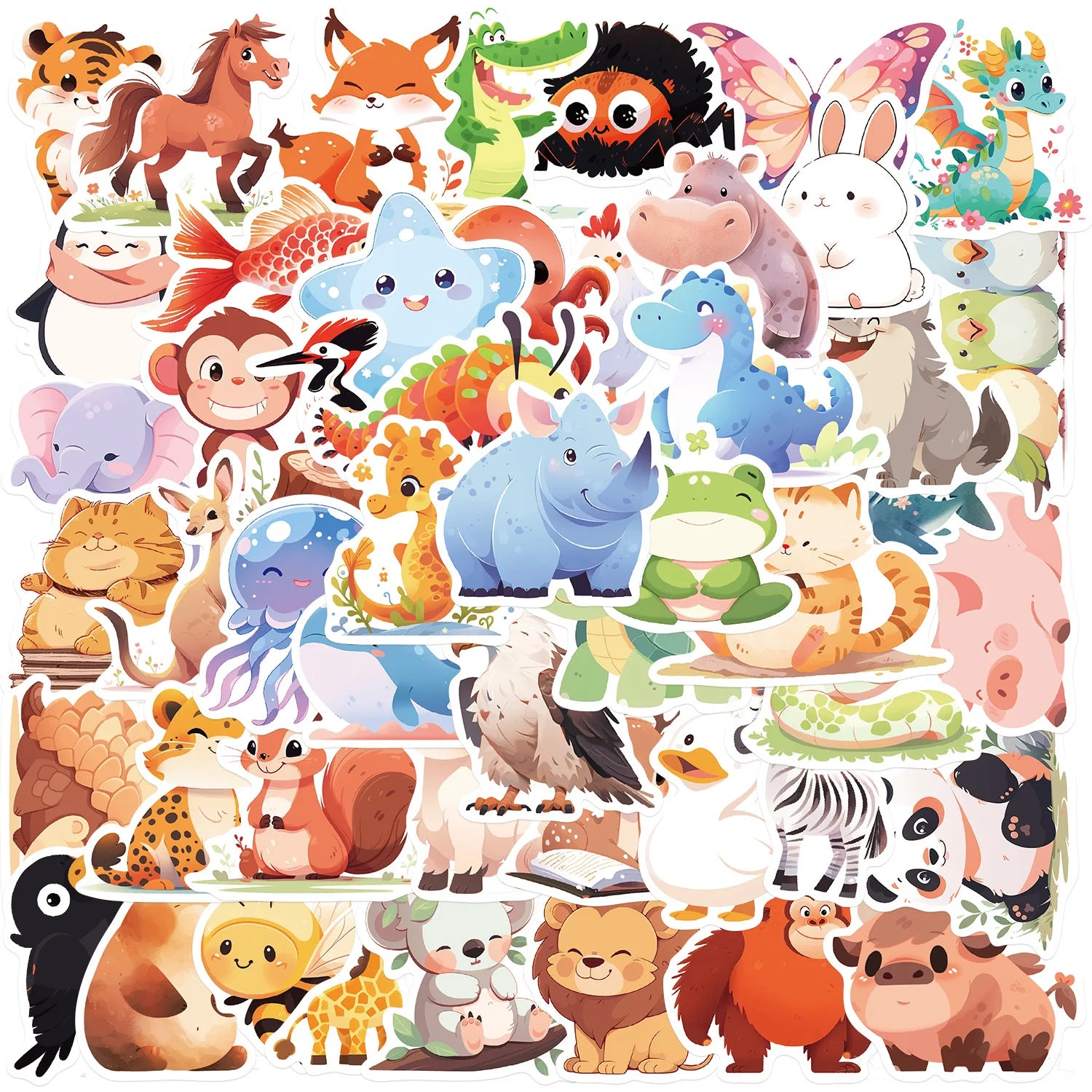 50/100PCS Cute Cartoon Illustration Animal Stickers Decoration Guitar Notebook Luggage DIY Waterproof Stationery Sticker