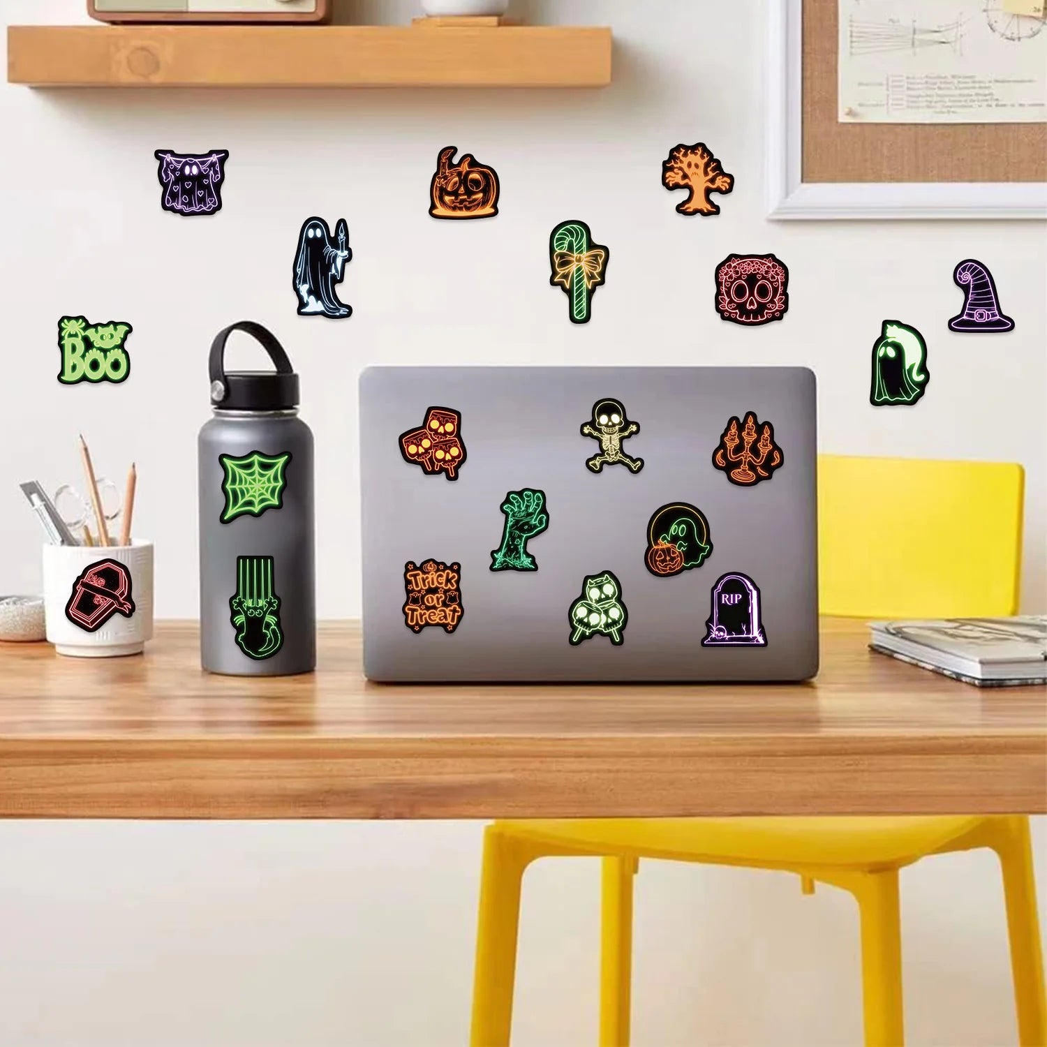 100PCS Cartoon Neon Halloween Graffiti Stickers DIY Decoration Guitar Notebook Luggage DIY Waterproof Stickers