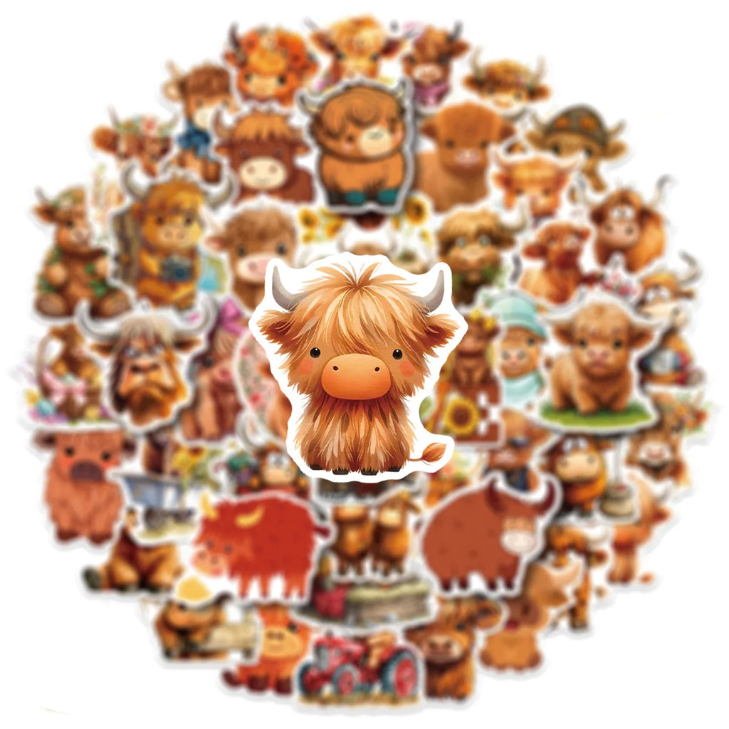 50/100 Pcs Cute Yak Cartoon Fun Stickers PVC Waterproof Thick for Phone Laptop Suitcase Fridge File Holder Binder Decals