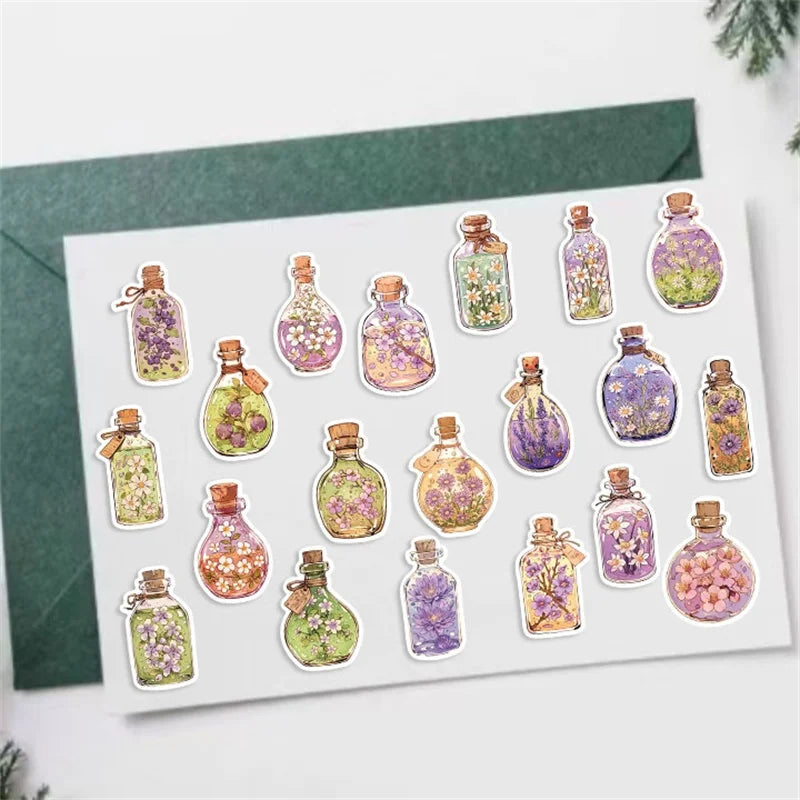 10/30/50PCS Kawaii Flower Bottle PVC Sticky Sticker Aesthetic Children's Stationery DIY Decoration Scrapbooking School Supplies