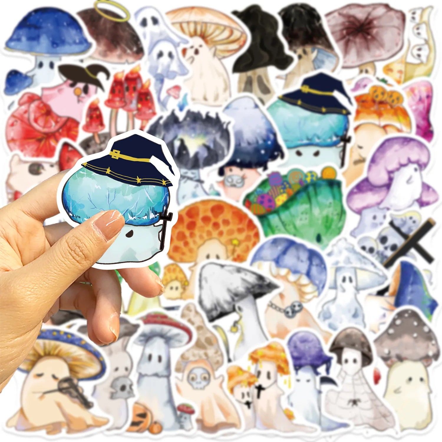 50PCS Cartoon Halloween Mushroom Ghost Graffiti Stickers Decorative Luggage Notebook Diy Waterproof Stickers Stationary