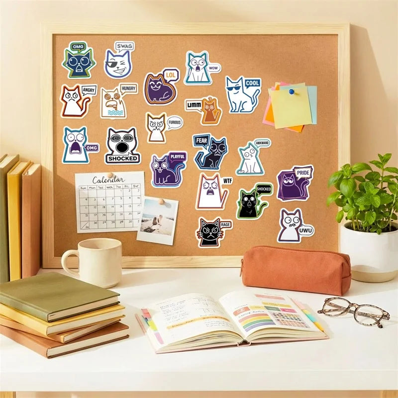 10/30/56PCS Abstract Lines Cat PVC Sticky Sticker Stationery DIY Children's Laptop Luggage Skateboard Decoration Scrapbooking