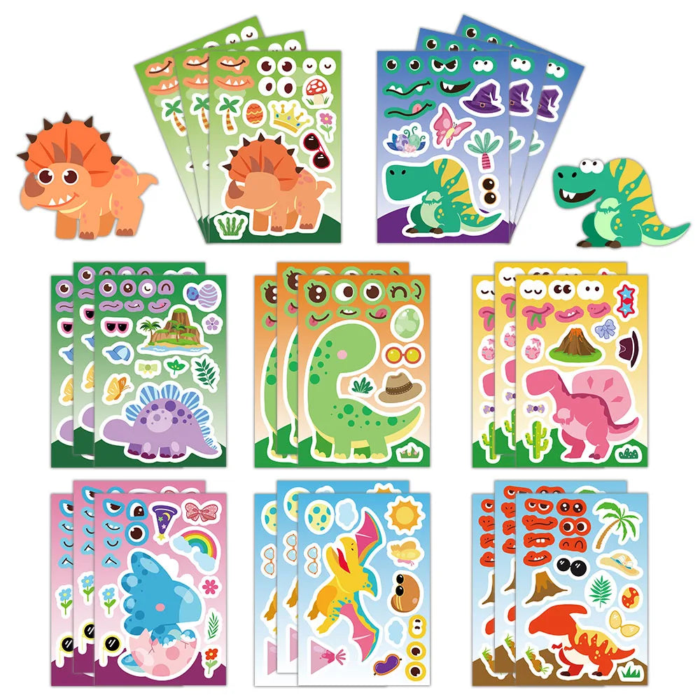 8PCS Cartoon Cute Dinosaur Collage Toy DIY Stickers Luggage Tablet Computer Speaker Skateboard Waterproof Stickers
