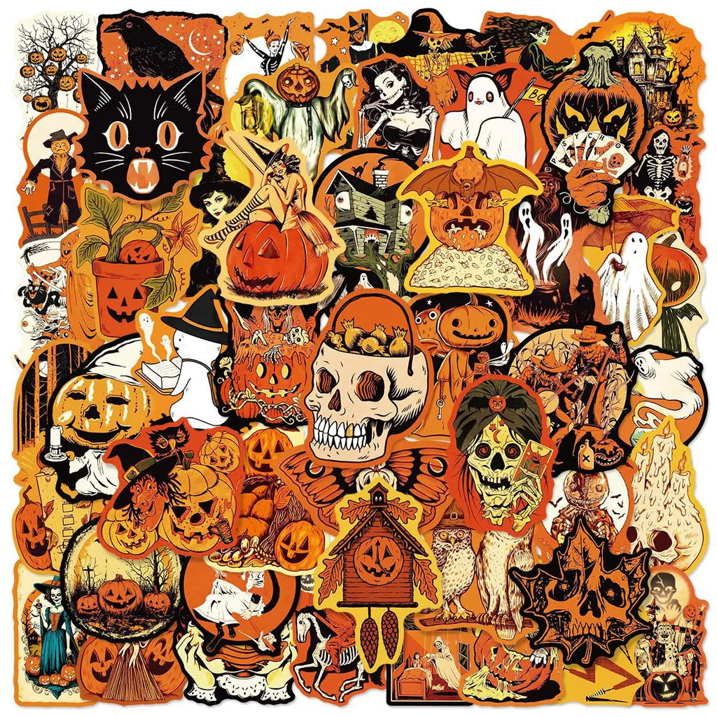 50PCS Retro Halloween Fun Graffiti Stickers Decorative Water Bottle Stationary Pumpkin Monster Waterproof Horror Stickers