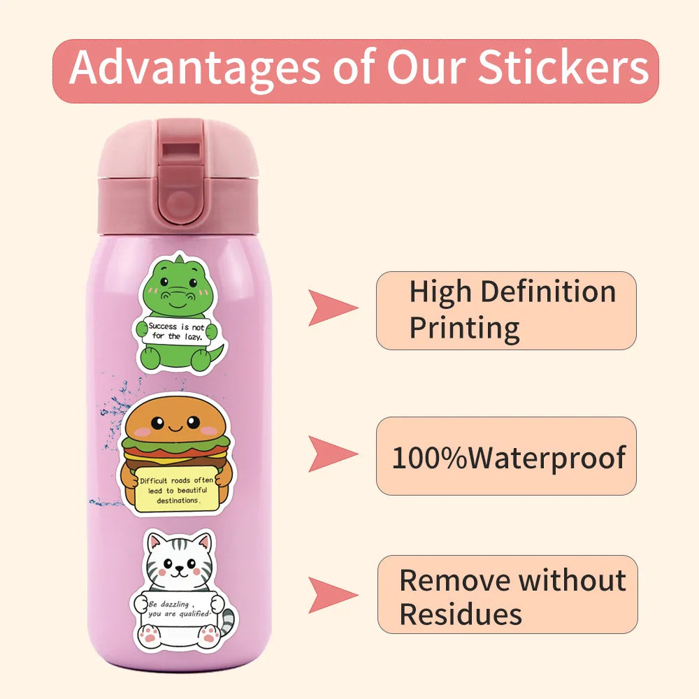 60/120PCS Cartoon Animal Inspiration English Graffiti Stationery Decoration Stickers Luggage Scooter Stickers