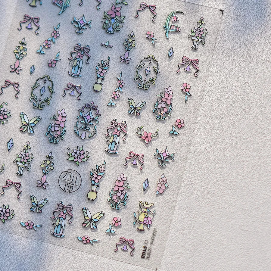 1piece 5D Glass Fragment Nail Sticker High Quality Stained Glass Window Grille Design Glitter Art Decoration Design Nail Sticker