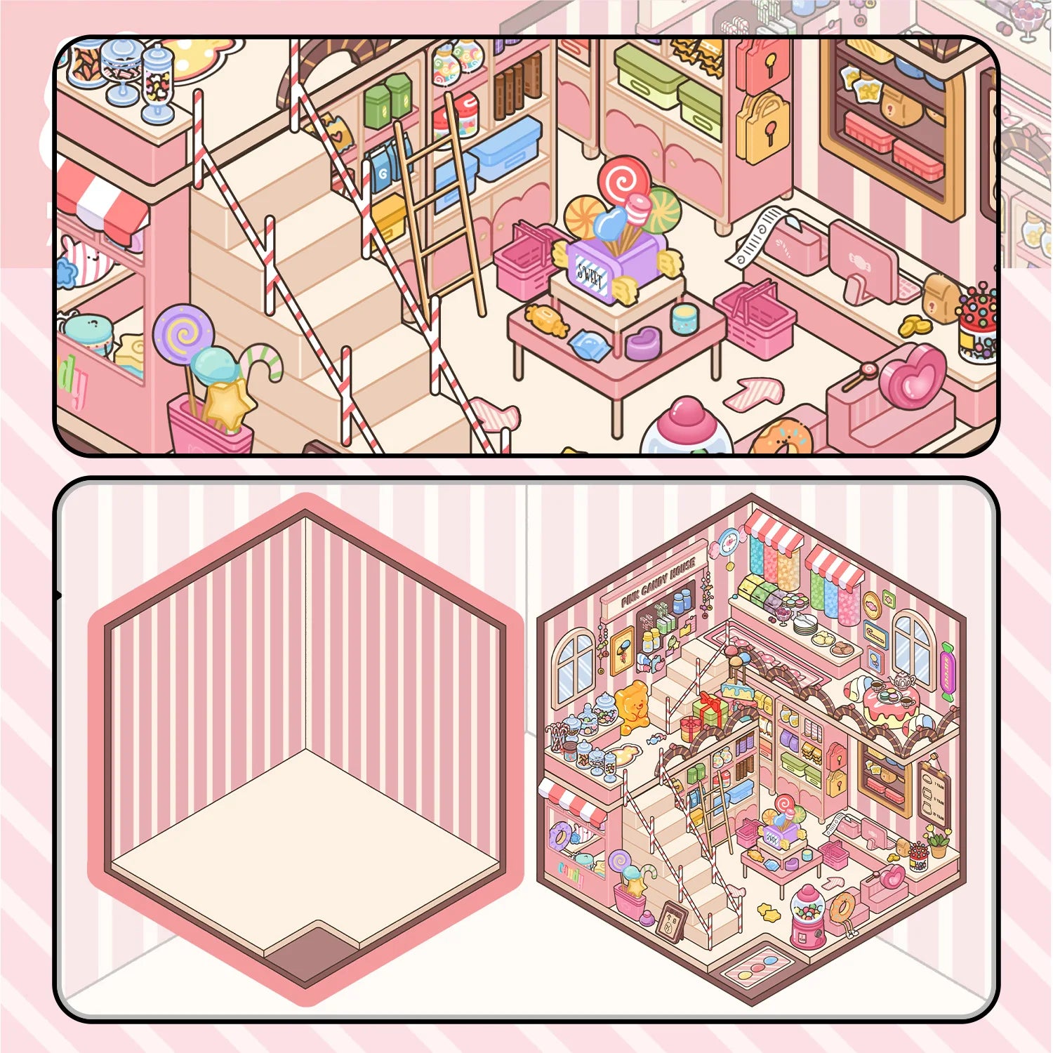 3D Cartoon Landscape Stickers Pink Candy House Miniature World 3D Small House Decompression DIY Scene Hand Account Stickers