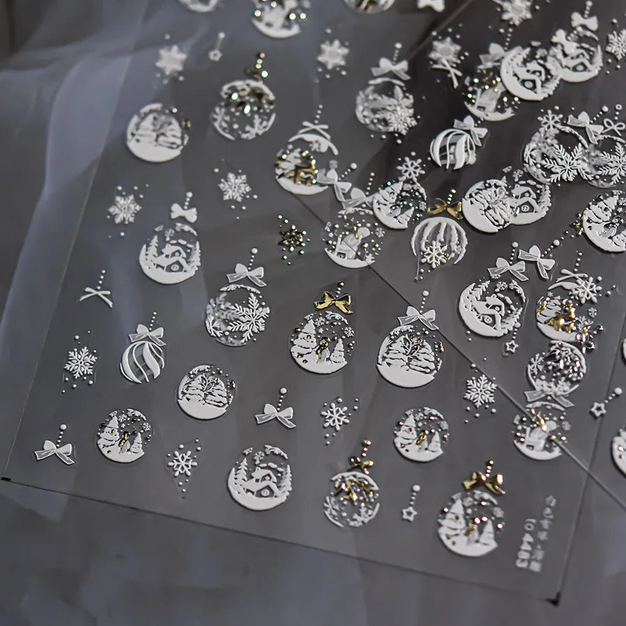 Christmas Gold-embossed Nails Accessories Stickers White Snowball Snowflake Adhesive Nail Art Stickers DIY Winter Nails Decorati