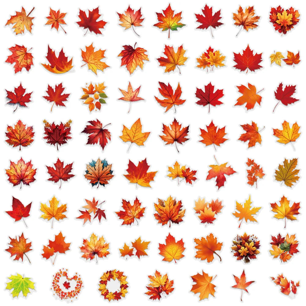 110PCS Falling Leaf Maple Leaf Stickers Transparent PET Waterproof DIY Handbook Material Mobile Notebook Decorative Stickers