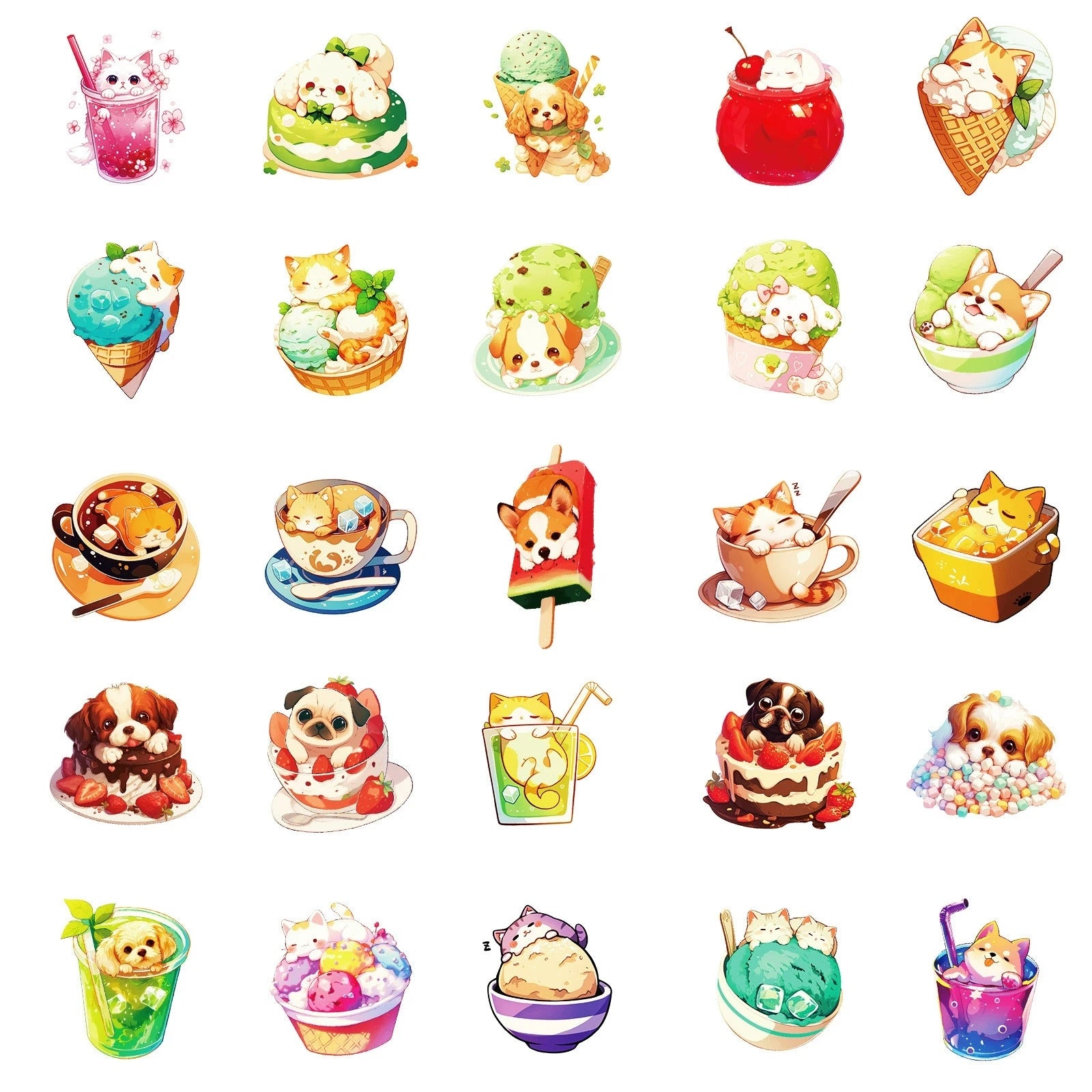 50/100PCS Food Cat Dog Creative Graffiti Stickers Cartoon Stickers Stationery Notebook Animal Stickers