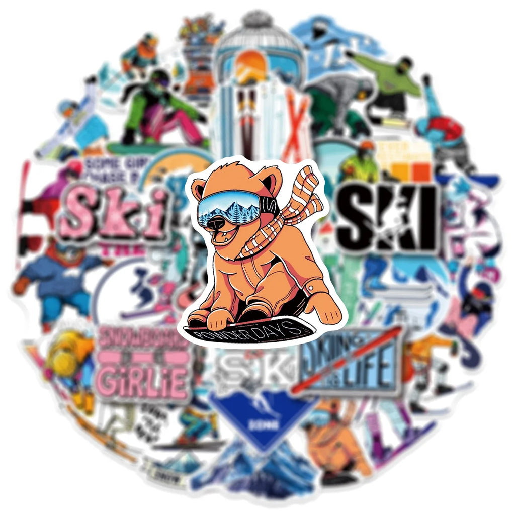 50/100 Pcs Ski Cartoon Sports Theme Colorful Stickers for Phone Suitcase File Holder Diary Stationery Box Removable Decals