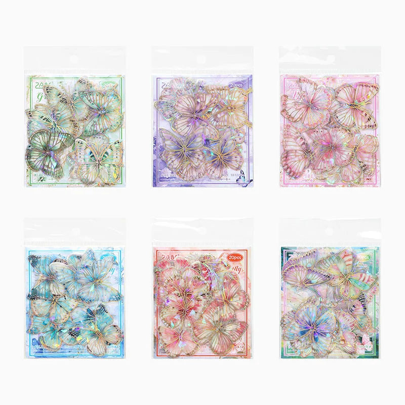 Stationery with 20PCS Vintage Butterfly PVC Stickers Korean DIY Decorative Material PEt Stickers