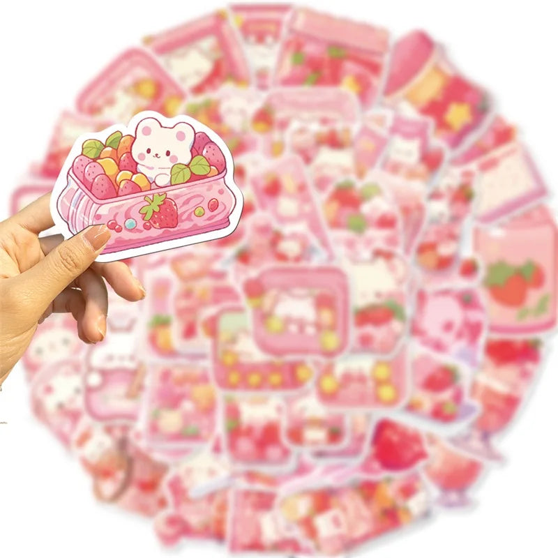 10/30/50PCS Cute Pink Food PVC Sticker Aesthetic Children's Decoration Scrapbooking Korean Stationery School Supplies for Kids