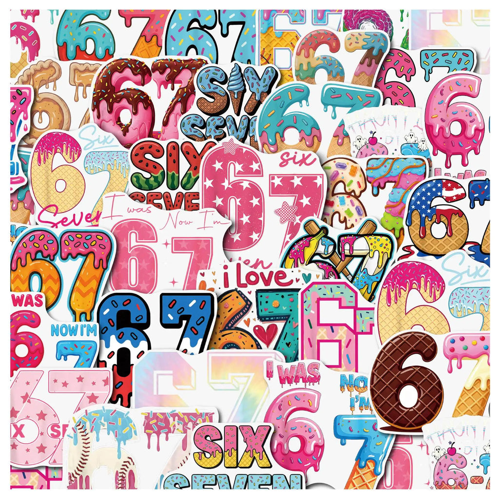 50/100Pcs Cartoon Number 67 Aesthetic Doodle Stickers, School Supplies Stationery Decal Notebook Phone Fridge Waterproof Sticker