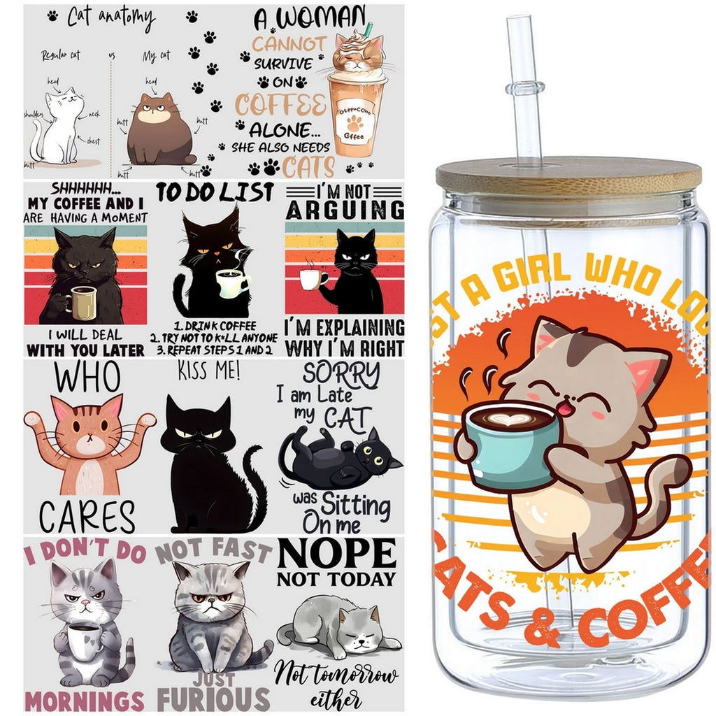 5 Sheet Animal UV DTF Cup Stickers, DTF Friction Transfer Stickers, Waterproof Cartoon Transfer Stickers for 16 Ounces Glass Cup