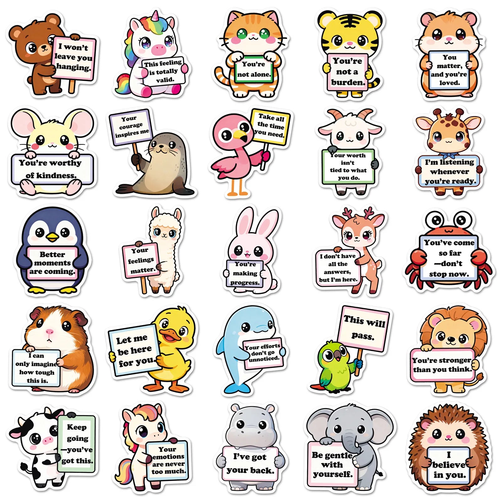 50Pcs Inspirational Phrase Animal Stickers, Cute School Supplies Decals for Notebook Album Cup Phone Fridge DIY Decor