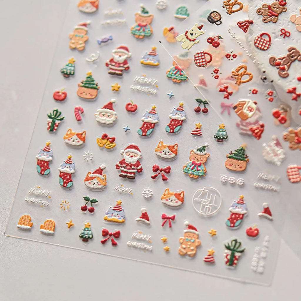 5D Cartoon Nail Art Stickers Cute Bear Cat Purry Design Self Adhesive Nails 3D Decorations Stickers Press On Nails DIY Accessory
