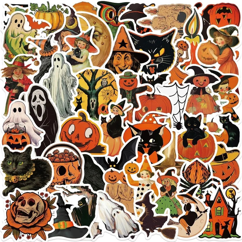 10/30/52PCS Cartoon Halloween Ghost PVC Sticky Sticker Aesthetic DIY Children's Decoration Scrapbooking School Supplies
