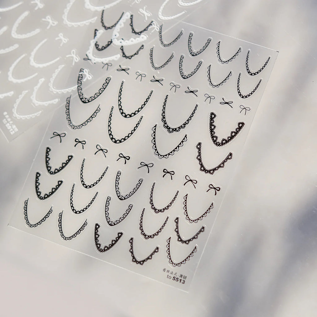 Lace French Nail Art Stickers 3D Thin and Tough Ballet-style Nail Decorations Stickers Colors French Bow Love Adhesive Decals