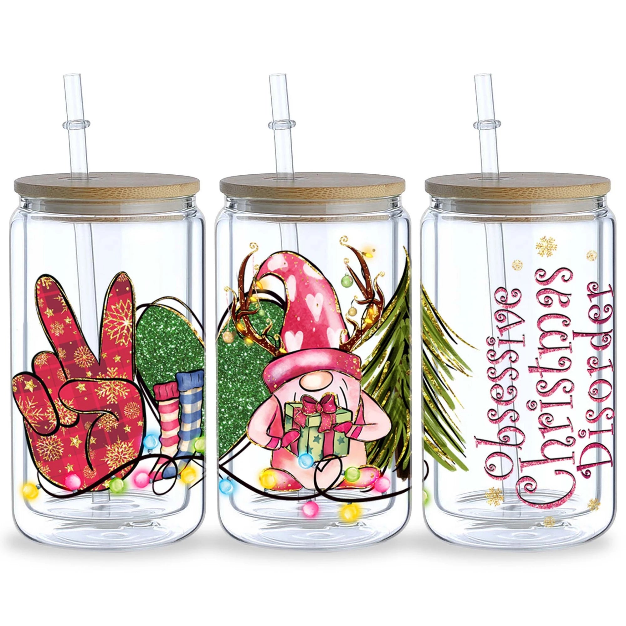 5 sheets Christmas UV DTF cup stickers, DTF transfer stickers, waterproof wipe transfer paper for 16oz glass, mug, furniture