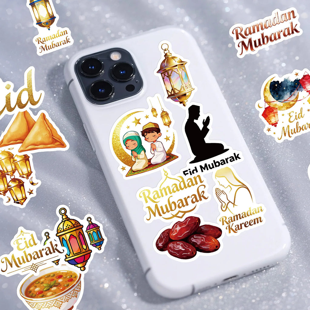 56PCS Traditional Festival Greetings Cartoon Graffiti Stickers Moon Lantern Design for Notebook Luggage Refrigerator Decoration