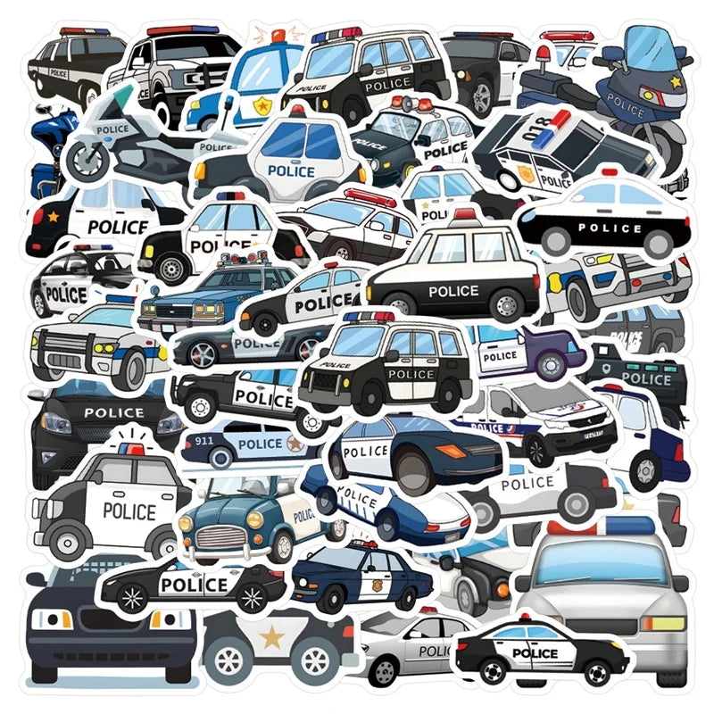 10/30/60PCS Kawaii Police Car PVC Sticky Stickers Aesthetic DIY Colored Phone Laptop Luggage Skateboard Graffiti Decals